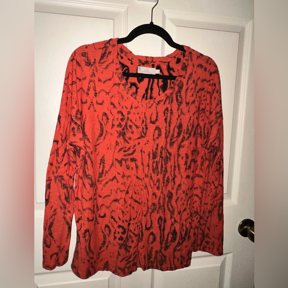 Nation LTD Vibrant deep orange and Black cheetah animal print long sleeve top M